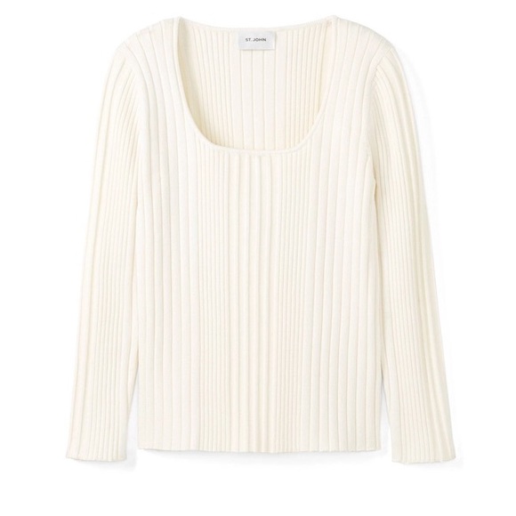 St John Textured Rib Knit Sweater Ivory - Picture 1 of 9